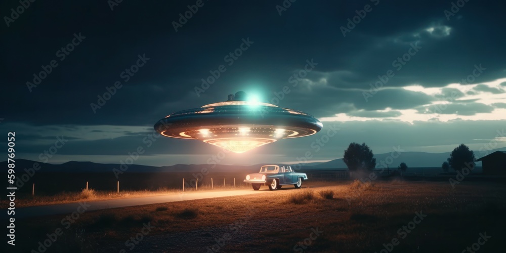 Photorealistic UFO in the sky at night. AI generated, human enhanced Photorealistic UFO in the sky at night. AI generated, human enhanced