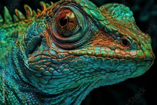 Reptile close-up on a blurred background of nature. AI generated  human enhanced