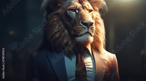 lion businessman, digital art illustration, Generative AI