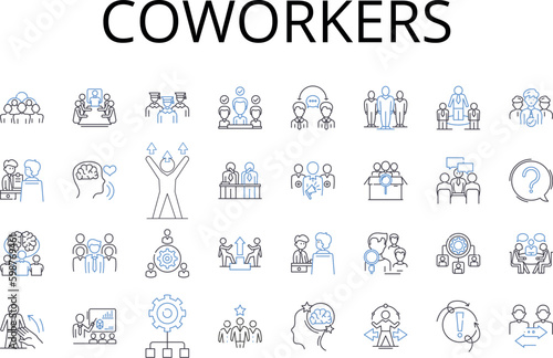 Coworkers line icons collection. Peers, Associates, Colleagues, Companions, Acquaintances, Contemporaries, Allies vector and linear illustration. Confederates,Partners,Co-creators outline signs set