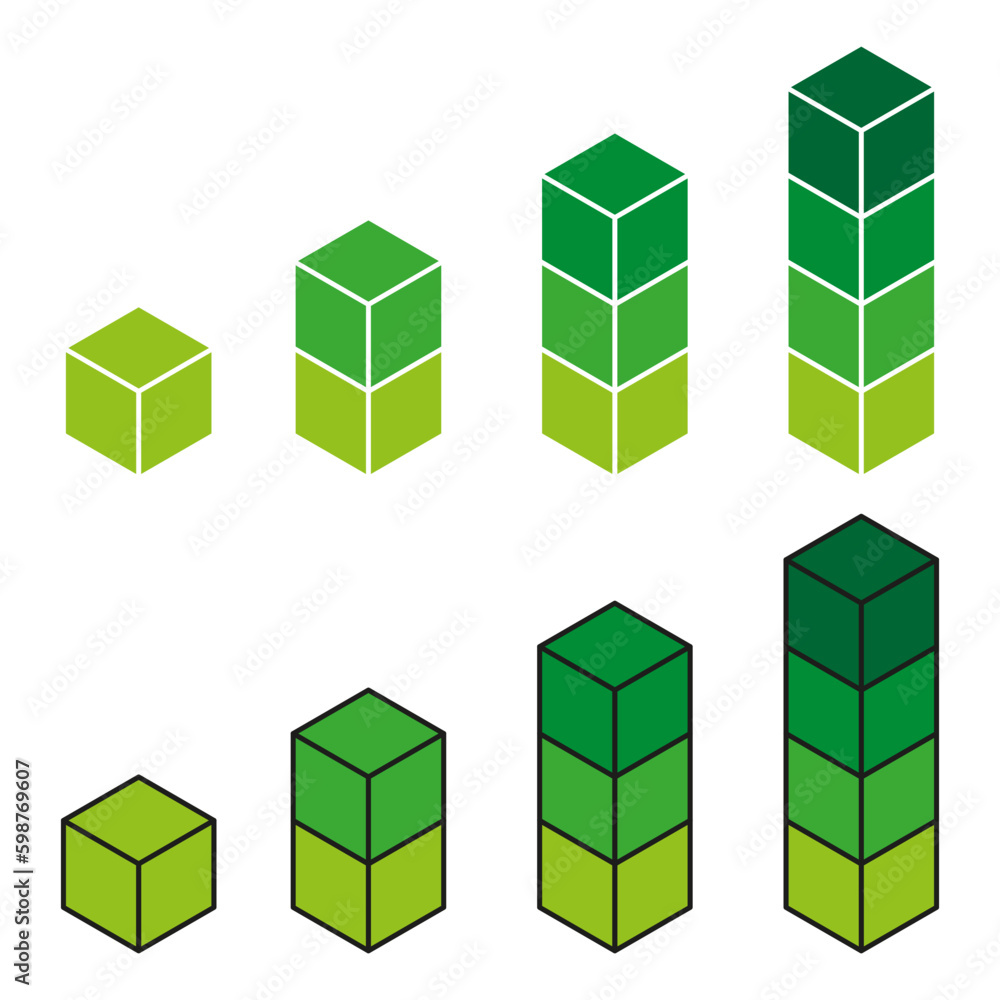Fototapeta premium Green cubes stacked artfully. Clean, modern design with sharp angles. Captivating 3D graphic. Vector illustration. 