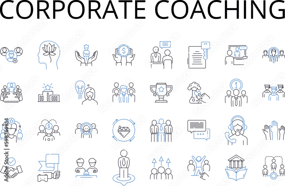 Corporate coaching line icons collection. Business mentoring, Executive training, Leadership development, Employee guidance, Career counseling, Professional instruction, Team building Generative AI