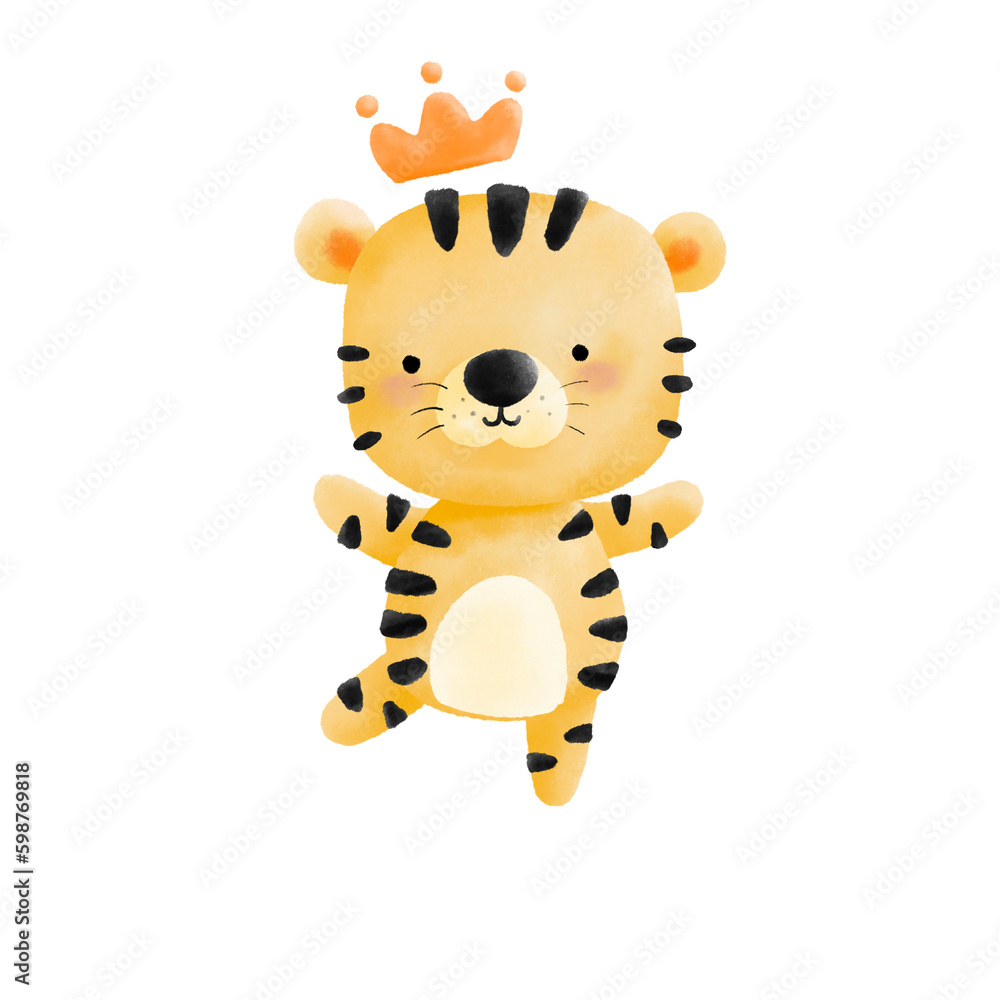 Fototapeta premium Cute tiger cartoon character element for children and print design.