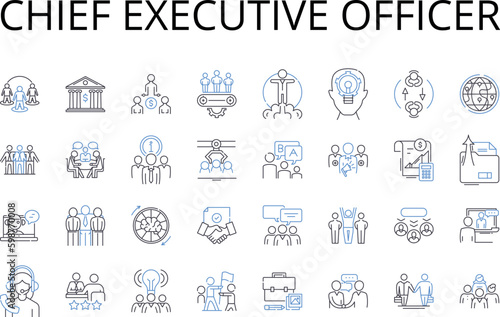 Chief Executive Officer line icons collection. President Elect, Senior Manager, Managing Director, General Counsel, Financial Officer, Marketing Specialist, Operations Manager vector and Generative AI
