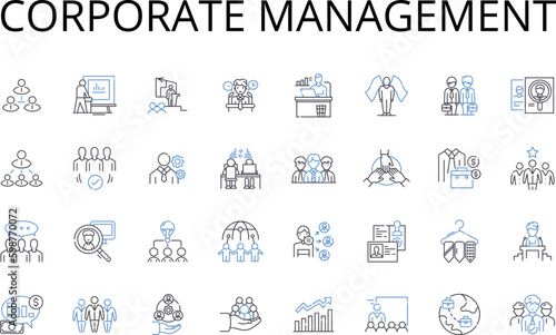 Corporate Management line icons collection. Executive Leadership, Business Administration, Company Governance, Organizational Direction, Team Management, Authorities Management, Command Generative AI