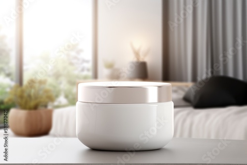 Blank Cosmetic Jar Mockup for Product With Living room Background Generative AI