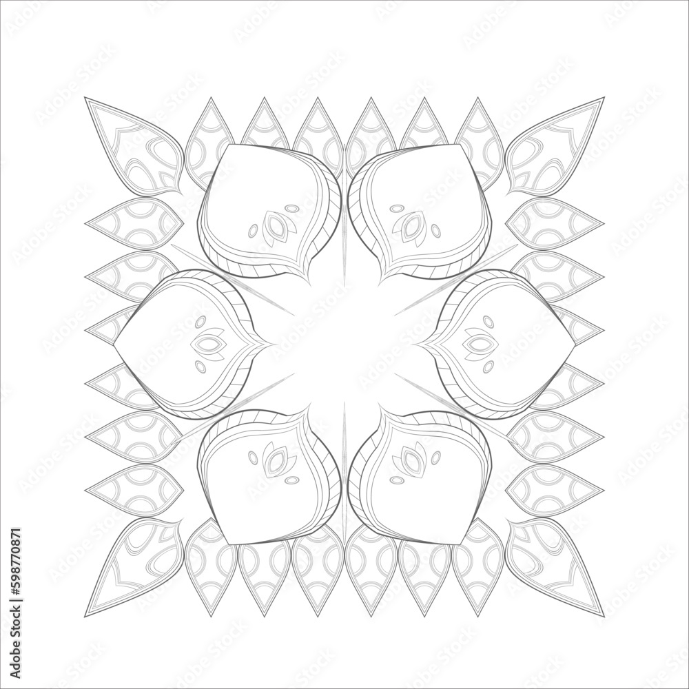 Fototapeta premium Coloring page for adult with decorative flowers in monochrome isolated on white background