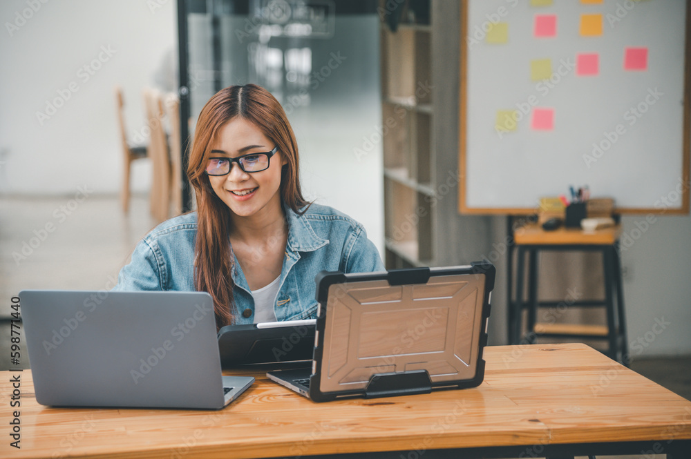 Female programmer working on coding, software development and web design.Concept technology development. Female programmer working on coding, software development and web design.Concept technology development.