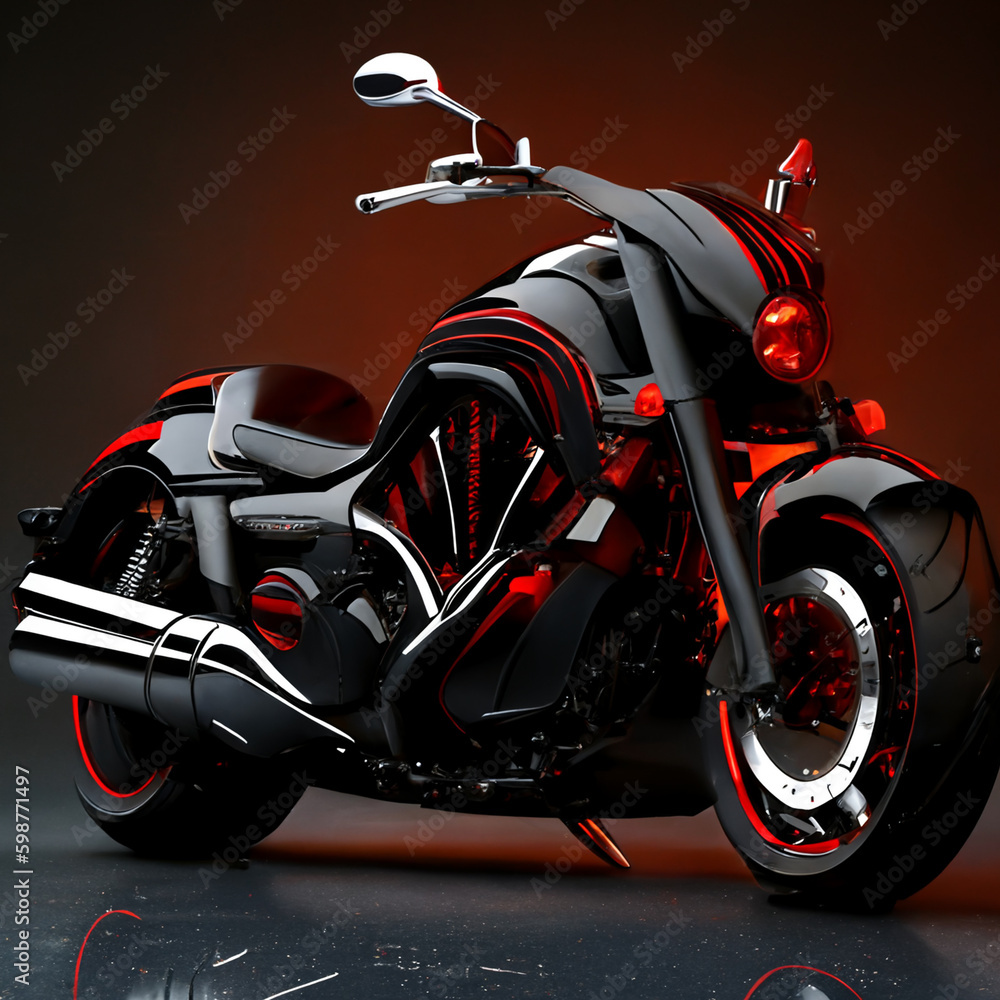 A 3D cruiser-style engine transformed into a fierce black and red beast, eagerly waiting to roar down the asphalt