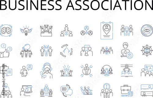 Business association line icons collection. Trade alliance, Corporate coalition, Enterprise partnership, Company consortium, Firm nerk, Commercial federation, Professional affiliation vector and