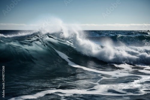 blue ocean crash nature surfing cool liquid sea wave water. Generative AI. Generative AI