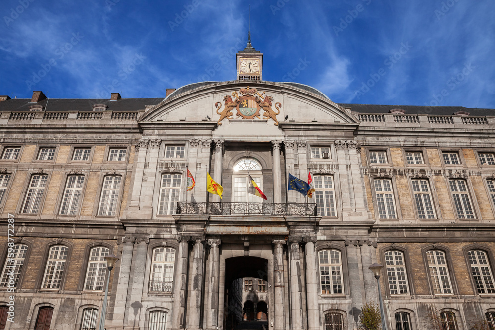Main facade of Palais des princes eveques, or palace of the princes bishops, in Liege, Belgium. It's a courthouse, a palace of justice, and a major landmark of the city.