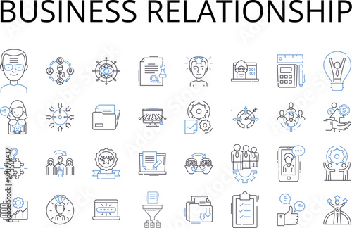 Business relationship line icons collection. Customer loyalty, Corporate partnership, Employee retention, Industry alliance, Professional collaboration, Commercial dealings, Vendor relations vector