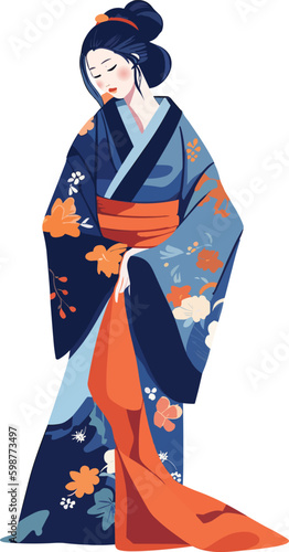 Fotografia, Obraz illustration of portrait japanese geisha in kimono dress, japan woman in traditional clothes