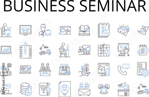 Business seminar line icons collection. Brand workshop, Marketing clinic, Sales summit, Leadership retreat, Entrepreneur forum, Innovation conference, CEO symposium vector and linear illustration