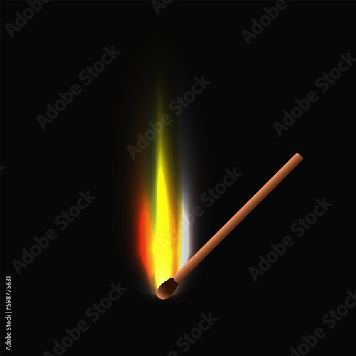 Realistic burnt matchstick. Burning matchstick vector illustration