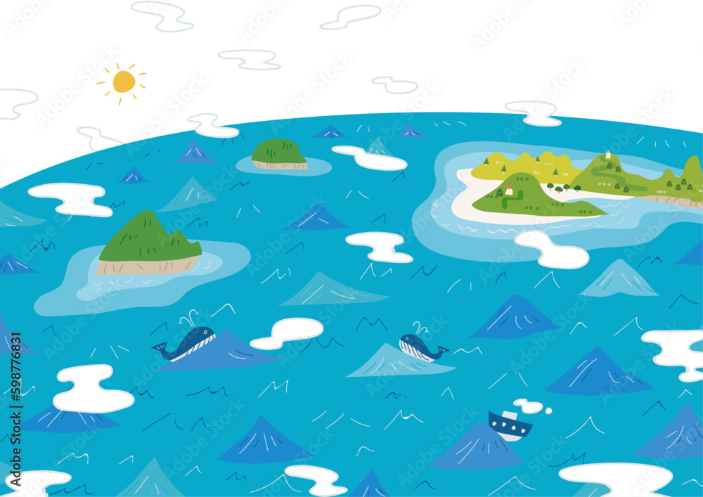 Obraz premium 雲がもくもくの海と島