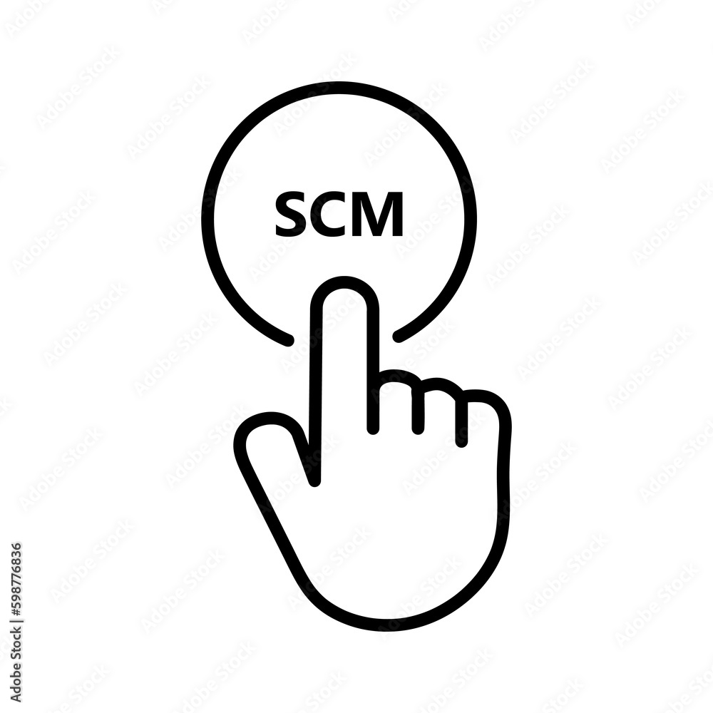 Hand presses the button of SCM vector illustration on white background..eps Hand presses the button of SCM vector illustration on white background..eps