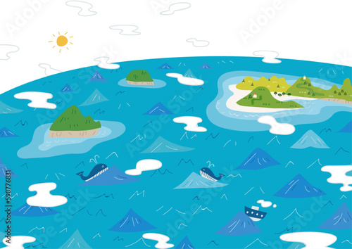 雲がもくもくの海と島