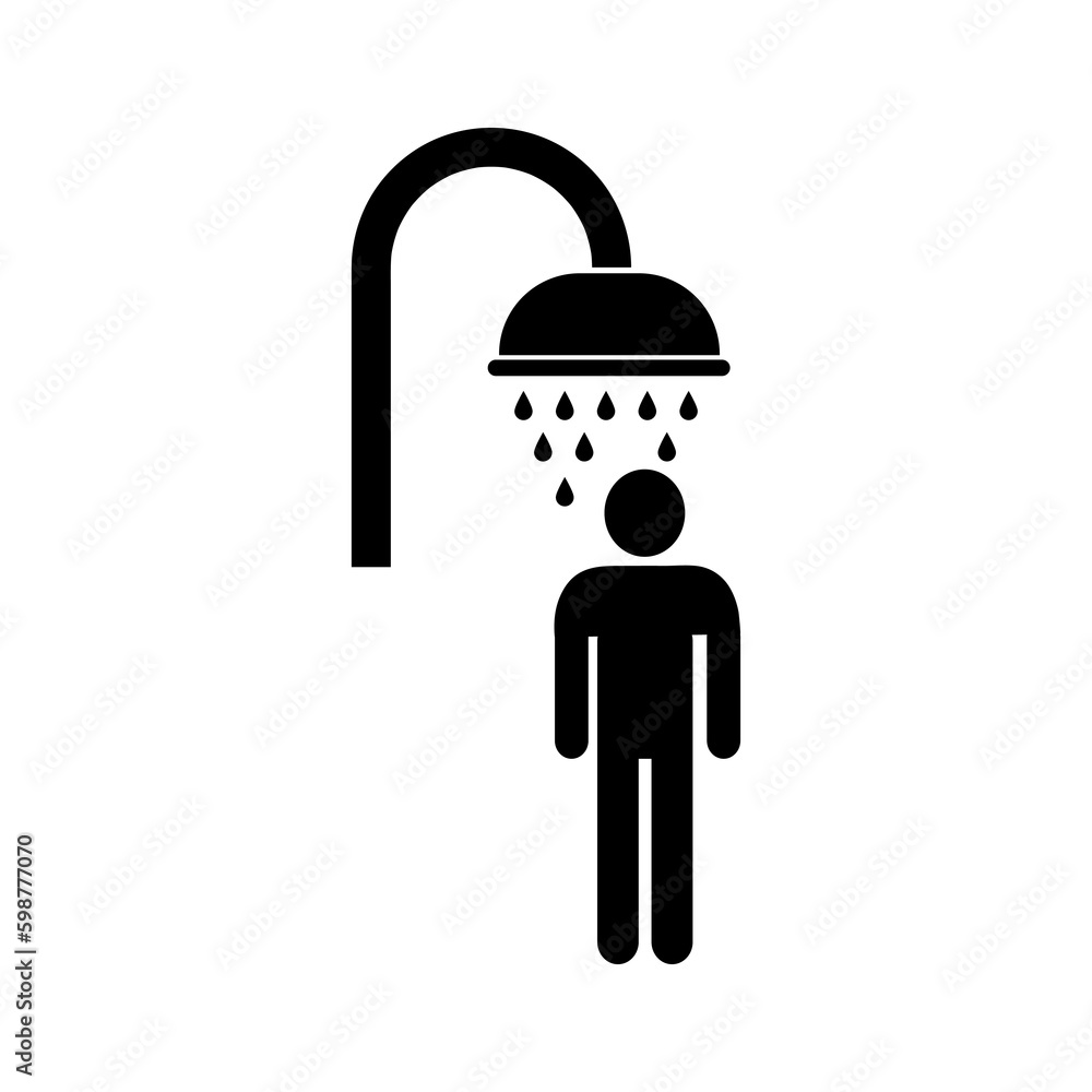 Man taking shower. Vector shower web icon flat illustration on white background..eps Man taking shower. Vector shower web icon flat illustration on white background..eps