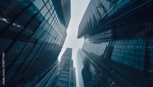 Stunning perspective of contemporary skyscrapers from below