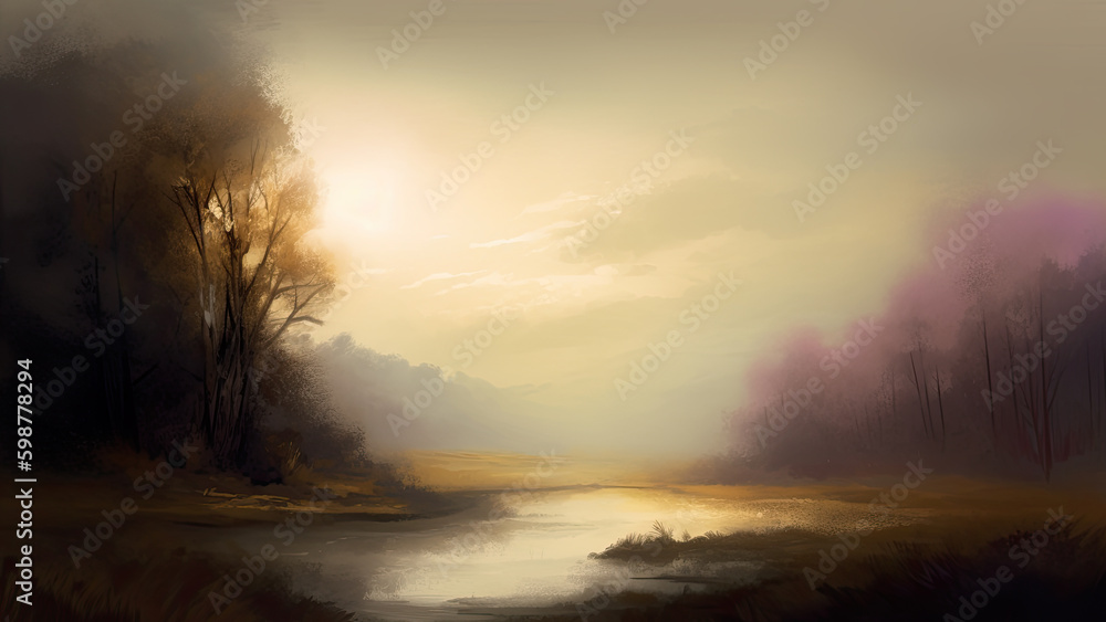 Fototapeta premium 추상적 숲과 호수의 풍경