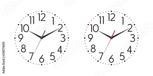Vector 3d Realistic Wall Office Clock Face, Dial Icon Set Closeup Isolated on White Background. Watches, Design Template, Mock-up for Branding, Advertise. Front View