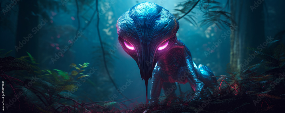 Scary alien creature in Proxima Centauri. Generative AI