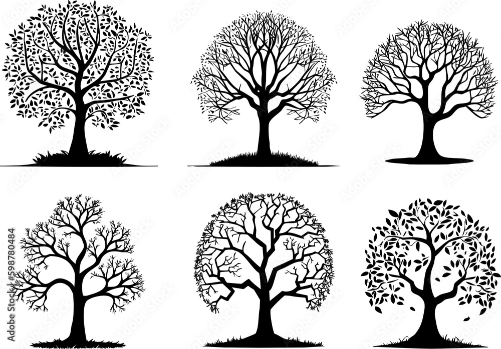 Obraz premium Tree Illustration Lot Vector Set