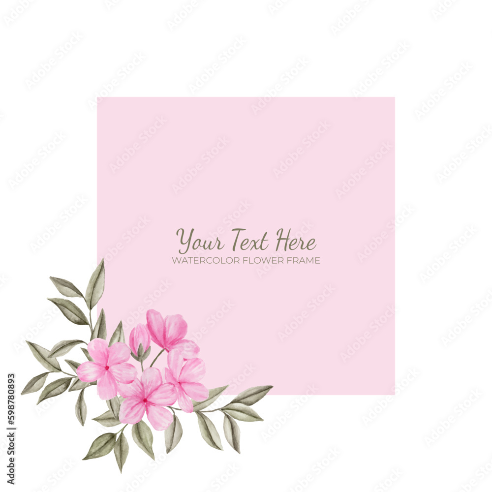 Manual painted of pink flower watercolor as background frame
