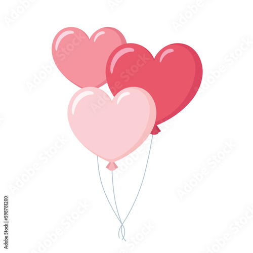 3 colorful cute flying heart shape balloons collection graphic flat design illustration for Valentine day, Mother's day, Women's Day interface app icon ui ux banner web isolated on white background