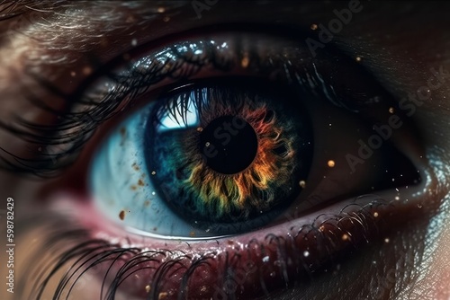 Close-up of human eye with iris. 3d rendering, generative Ai