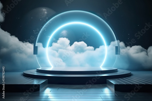 futuristic modern podium stage spotlight product display with cloud dreamy background Generative AI © pickypix