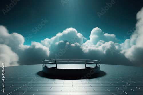 futuristic modern podium stage spotlight product display with cloud dreamy background Generative AI