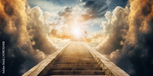 a stairway leading to a sky filled with clouds