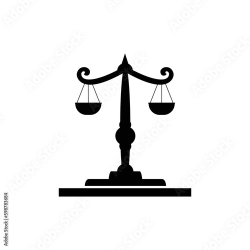 Icon of scales of law and justice for weight of legal judge. Weigh lawyer's equal libras for symbol in flat for court. Vector. Scales equilibrium illustration on white