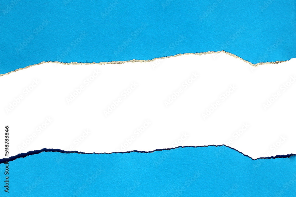 Fototapeta premium Torn bright paper on a white isolated background, blue
