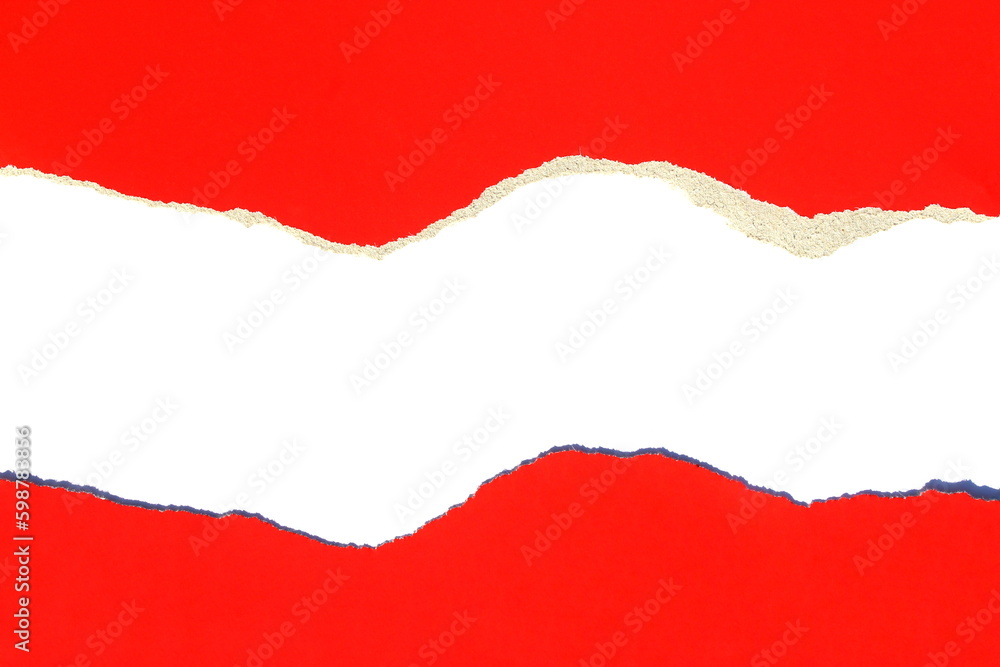 Torn bright paper on a white isolated background, red