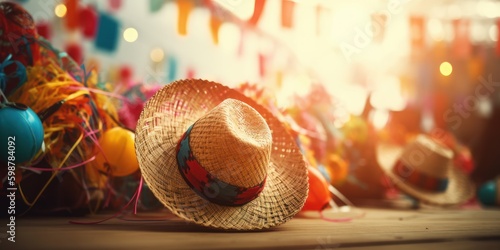 Print op canvas Straw hat festa junina background, Brazilian party and Latin american festival