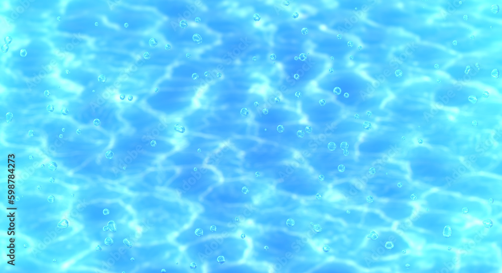 キラキラ反射する澄んだ青い水面の波紋の背景　海・夏・プール・夏休みのイメージ