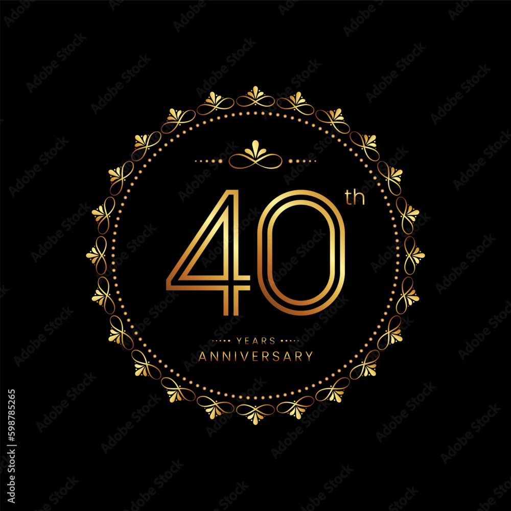 Fototapeta premium 40th anniversary logo with golden number for celebration event, invitation, wedding, greeting card, banner, poster, flyer. Ornament vector design