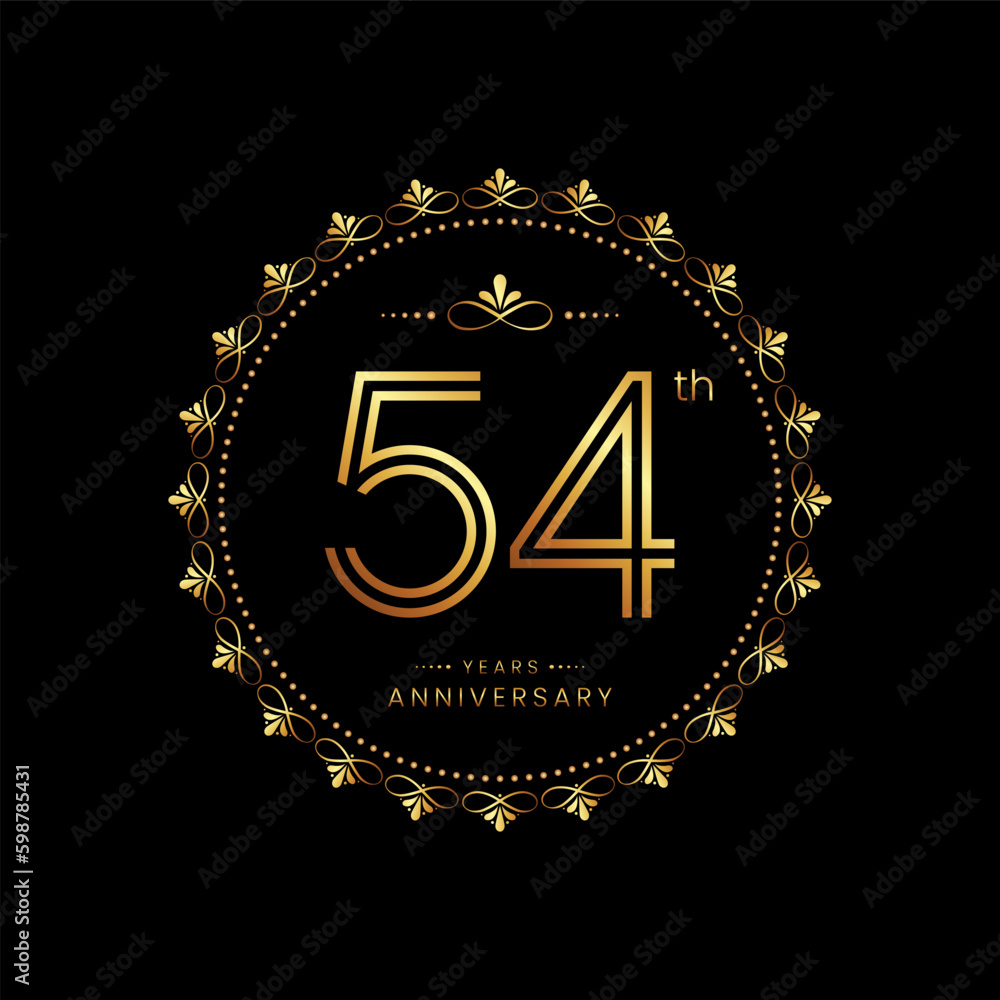 Fototapeta premium 54th anniversary logo with golden number for celebration event, invitation, wedding, greeting card, banner, poster, flyer. Ornament vector design