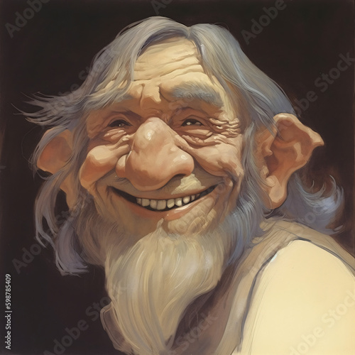 A painting of an old halfling man smiling Generative Ai photo