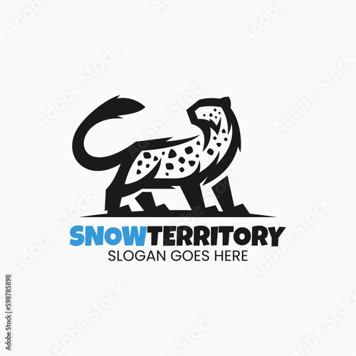 Vector Logo Illustration Snow Leopard Line Art Style