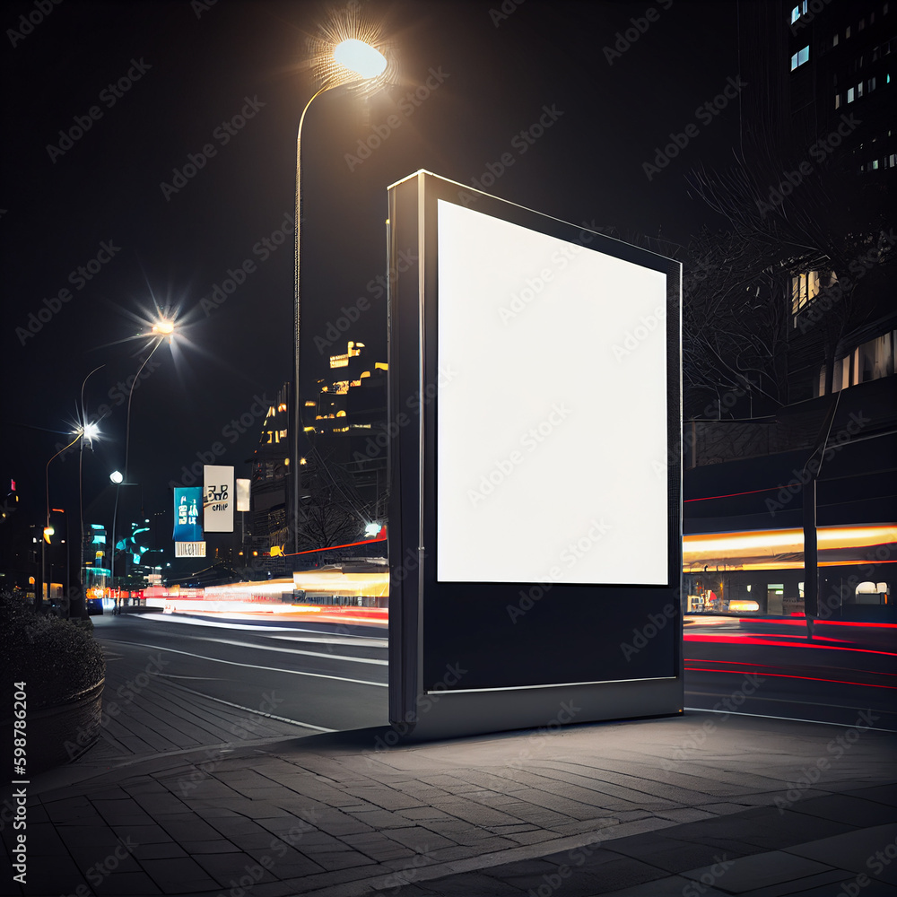 blank billboard on street with a time of night blank billboard on street with a time of night
