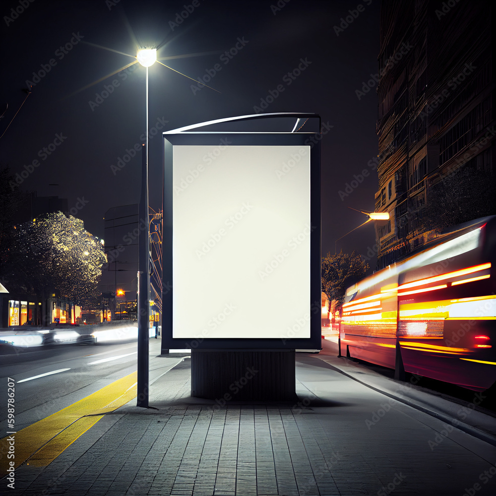 blank billboard on street with a time of night blank billboard on street with a time of night