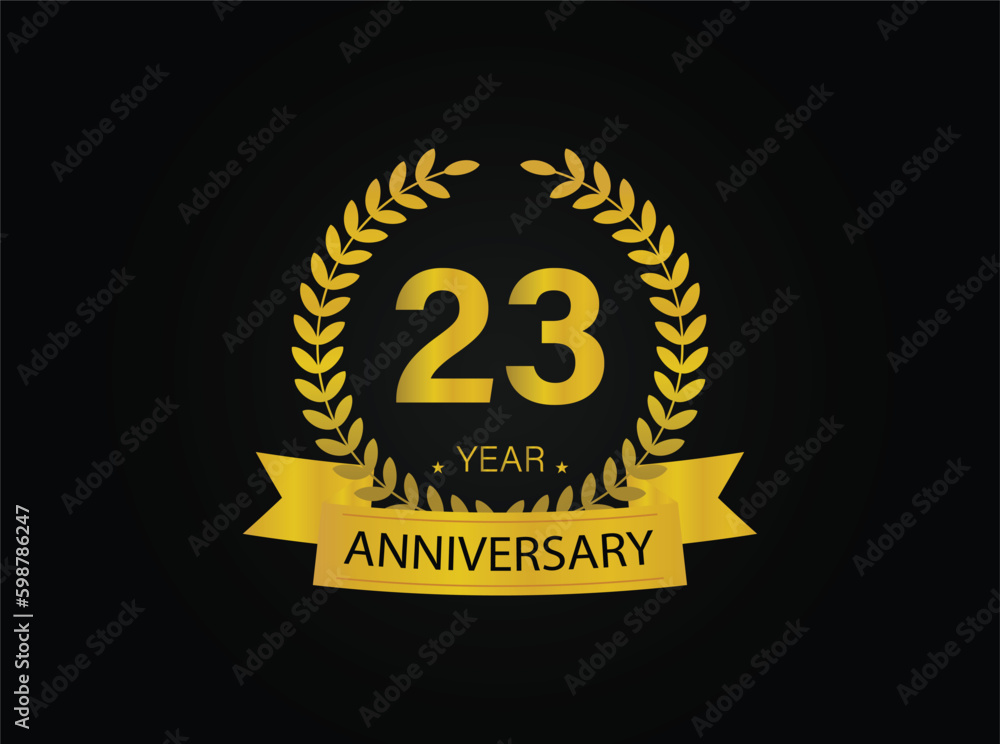 23th years golden anniversary logo celebration with ring and ribbon. 23th years golden anniversary logo celebration with ring and ribbon.
