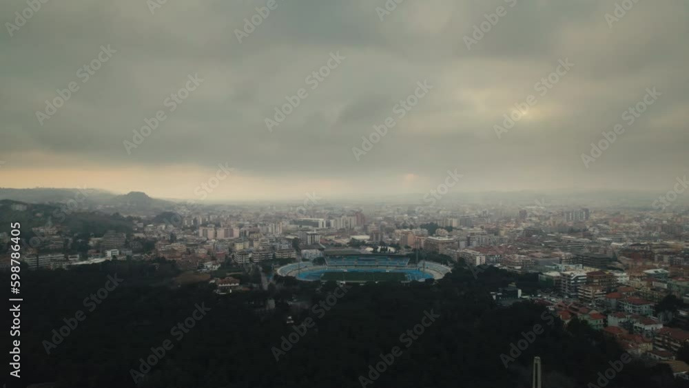 Aerial shot of the Delfino Pescara soccer team's stadium in Pescara on the Adriatic Coast in Italy with a 4K drone Aerial shot of the Delfino Pescara soccer team's stadium in Pescara on the Adriatic Coast in Italy with a 4K drone