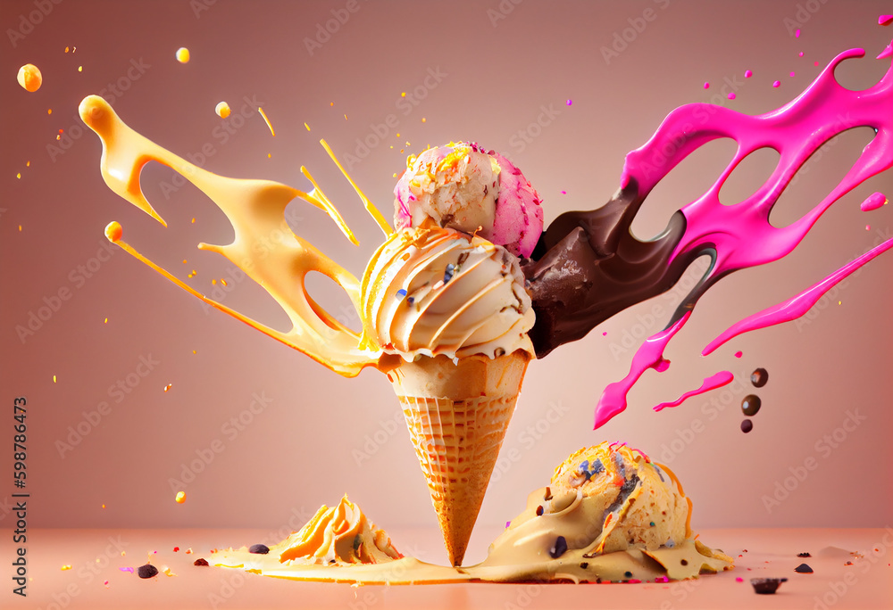 Melting ice cream cone. ilustrator Stock Illustration | Adobe Stock