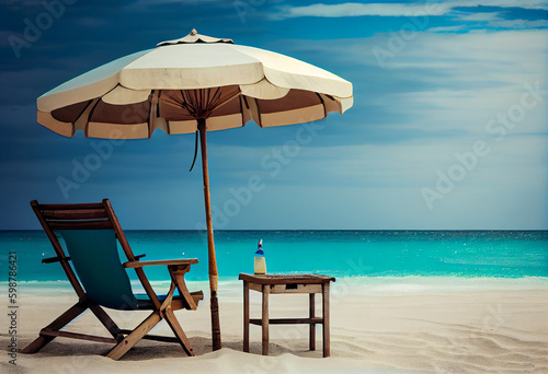 Fototapeta Naklejka Na Ścianę i Meble -  lounge chairs with sun umbrella on a beach